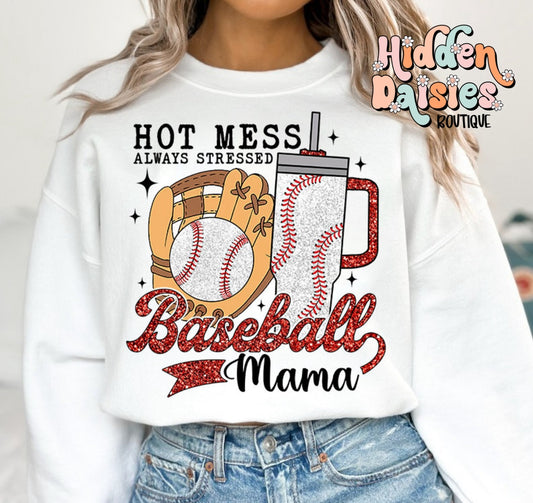 Hot Mess Baseball Mama T-Shirt