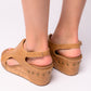 Carley Wedge Sandals in Caramel Smooth