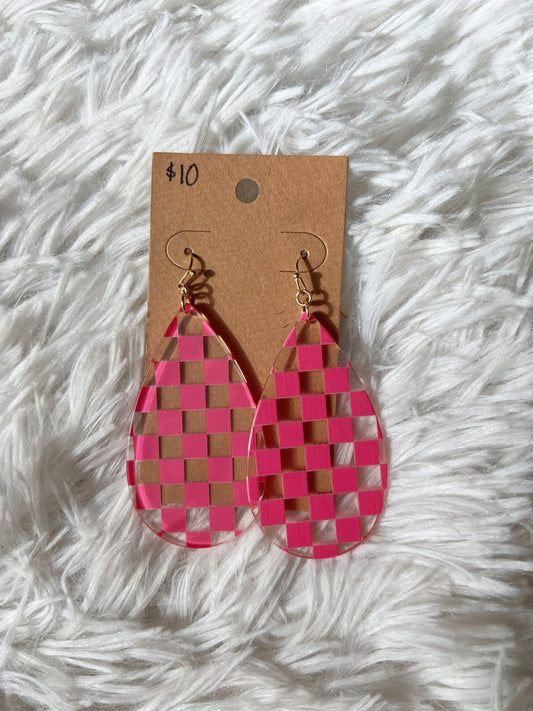 Pink Checkered Earrings